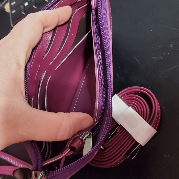 Free W Purchase Leather Single Shoulder Bag Crossbody Cellphone Pouch Purple - Picture 12 of 16